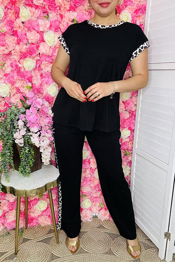 Clearance - Shop Black ribbed knitted fabric & leopard prints 2pc women sets XCH16118-1 (CS5F)